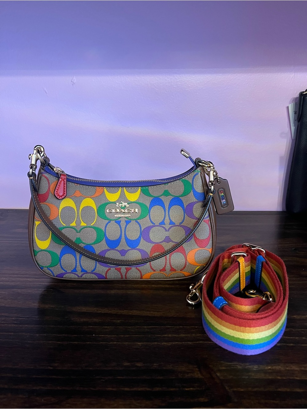 Coach Multicolor Rainbow Signature Kids Wristlet with Removable Rainbow Strap